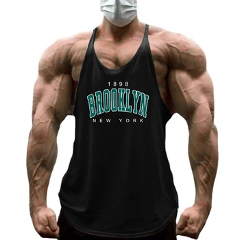 1898 Brooklyn New York Print Gym Fitness Shirt Cotton Breathable Sleeveless Sport Vests Men Bodybuilding Muscle Y-back Tank Tops 1