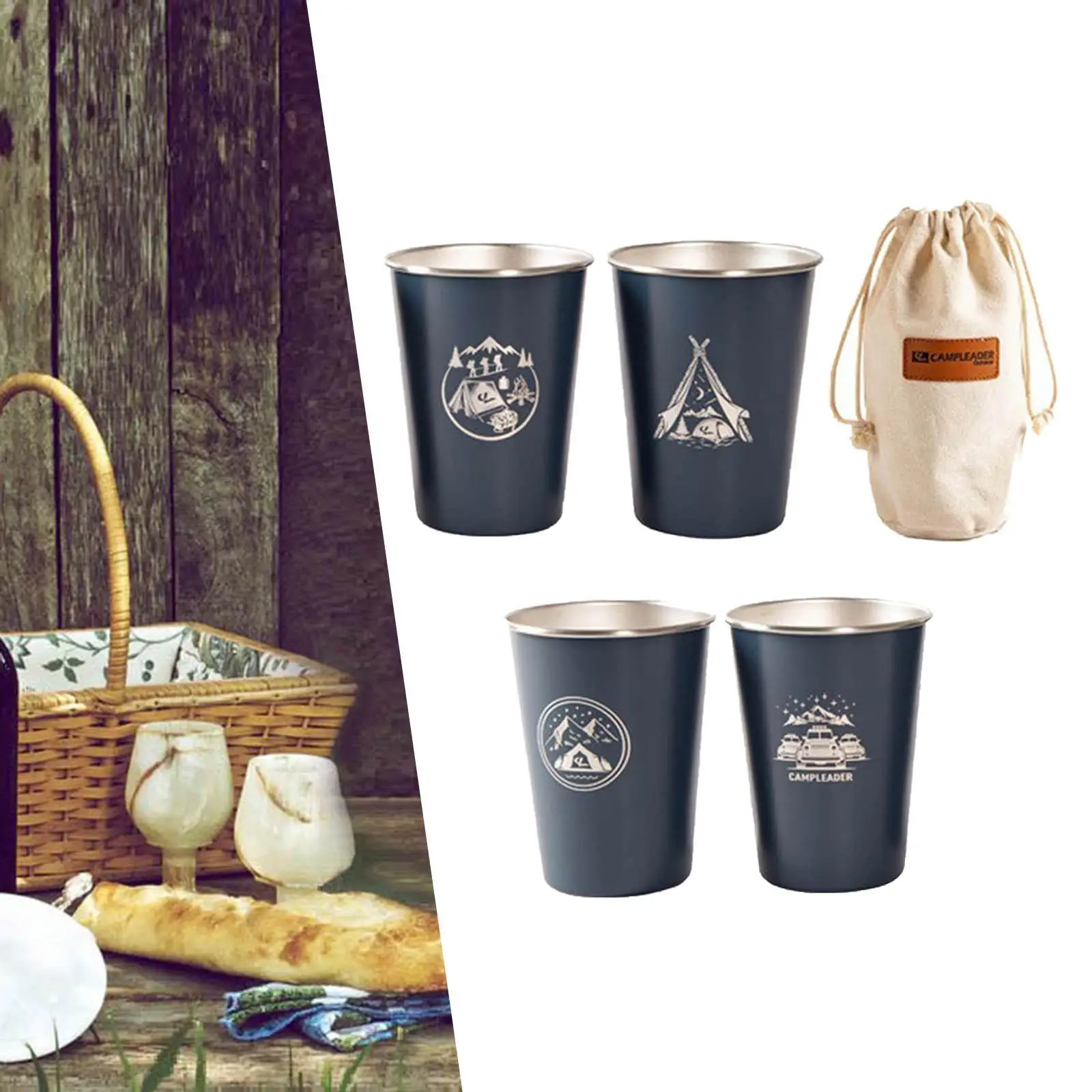 

Set of 4 350 Mugs Stainless Steel Tea Cups Travel Camping Mug