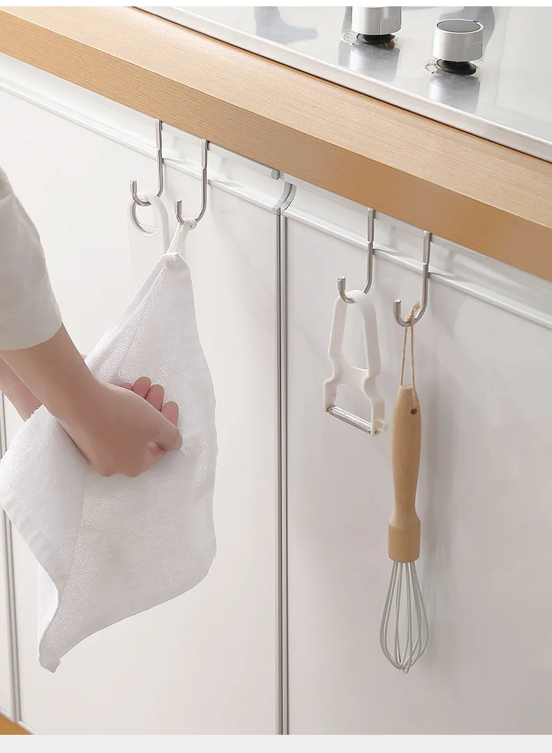 Description Picture 6 of item304 Stainless Steel Hook Double S-Shape Hook Free Punching Kitchen Bathroom Cabinet Door Without Trace Hook Towel Storage Hange
