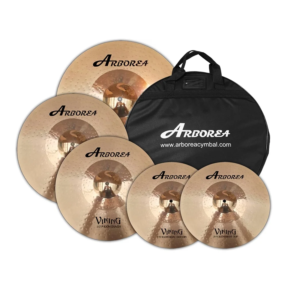 Arborea Drum Cymbal Pack B10 Viking Series 14"Hihats + 16"Crash + 18"Crash + 20"Ride + Cymbal Bag 5PCS Cymbal Set Percussion Instrument