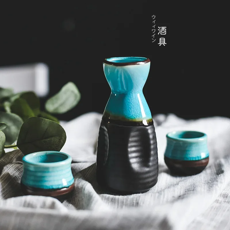 Japanese Ice Crack Glazed Ceramic Wine Set Sake Cup Flask Sprinkler Home Restaurant Wine Cellar Bottle Bar Accessories Gifts
