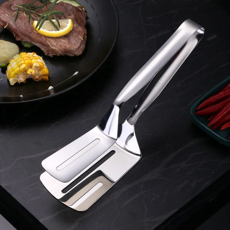 1pc Multifunctional Food Tongs Stainless Steel Frying Shovel Clip Steak BBQ Bread Fried Fish Clip Household Picnic Kitchen Tool