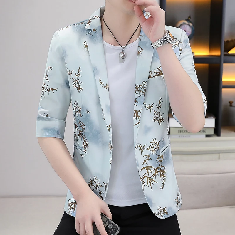 

2024 Chinese Style Summer Suit Jacket Men Fashion Half Sleeve Blazers Casual Business Blazers Jackets Hairstylist Dress Coats