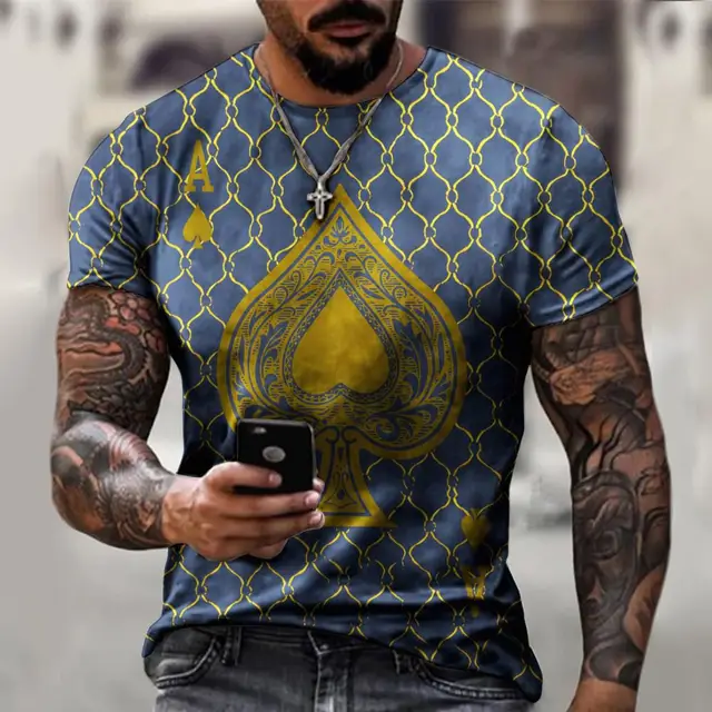 2022 Summer New Fashion Personality 3D Poker Printing T-shirt Men's Round Neck Shirt Casual All-match Short-Sleeved Sportswear 6 s1727