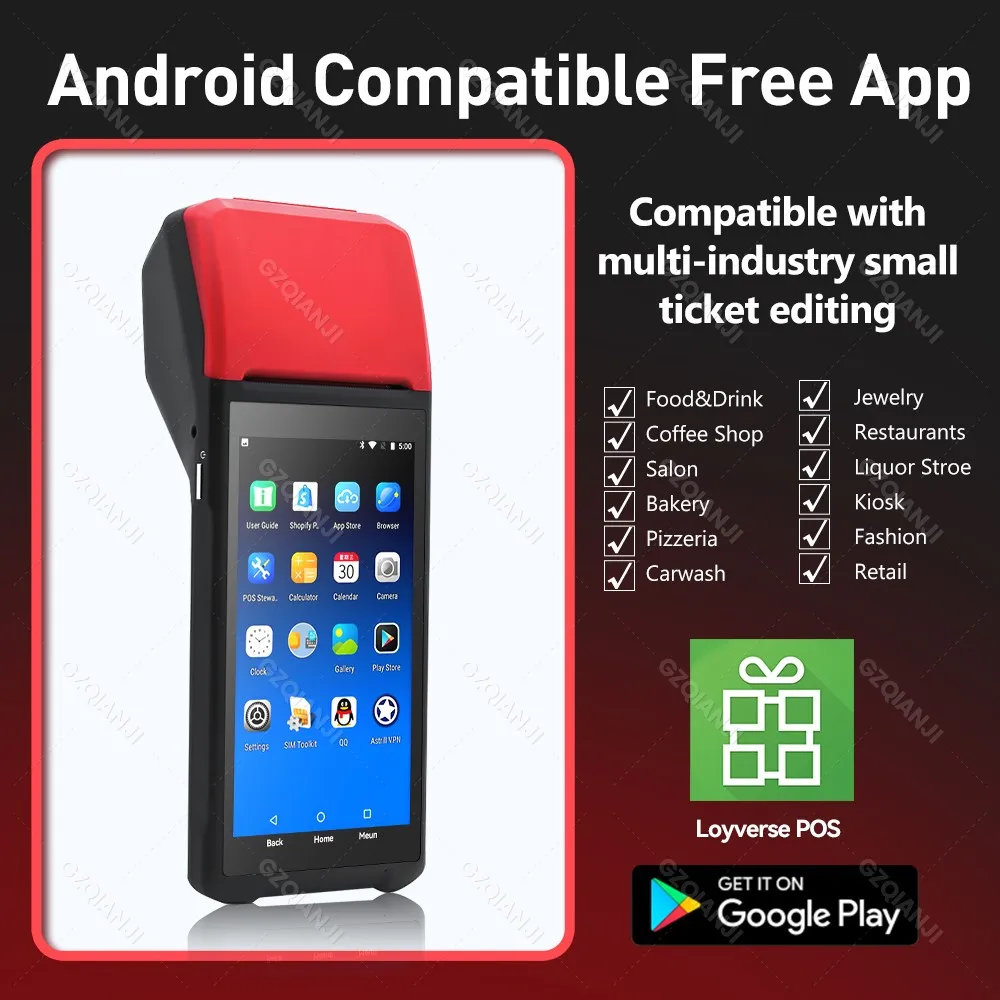 Handheld Android12/11 PDA POS Printer 58mm Mobile Receipt Bill Thermal Paper Printer 5.5 HD Support WiFi Bluetooth POS System