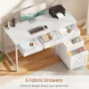 Office Desk with 5 Fabric Drawers, Computer Desk with Drawers,Farmhouse Desk with Headphone Hooks for Home Office (39 inch) 4