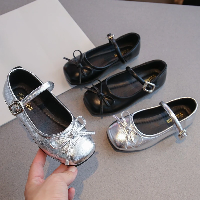 2025 Spring Autumn Girls Princess Leather Shoes Fashion Kids Mary Janes Simple Classic with Bow-knot Chic Size 26-37 Brand New