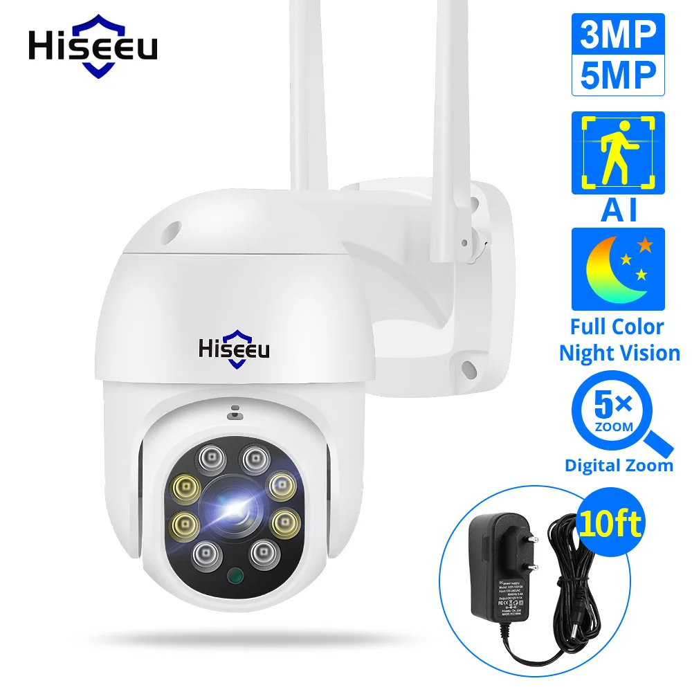 

Hiseeu 4K 5MP Smart Wifi PTZ Camera 5x Digital Zoom AI Human Detection ONVIF Wireless CCTV IP Camera Home Security Protection