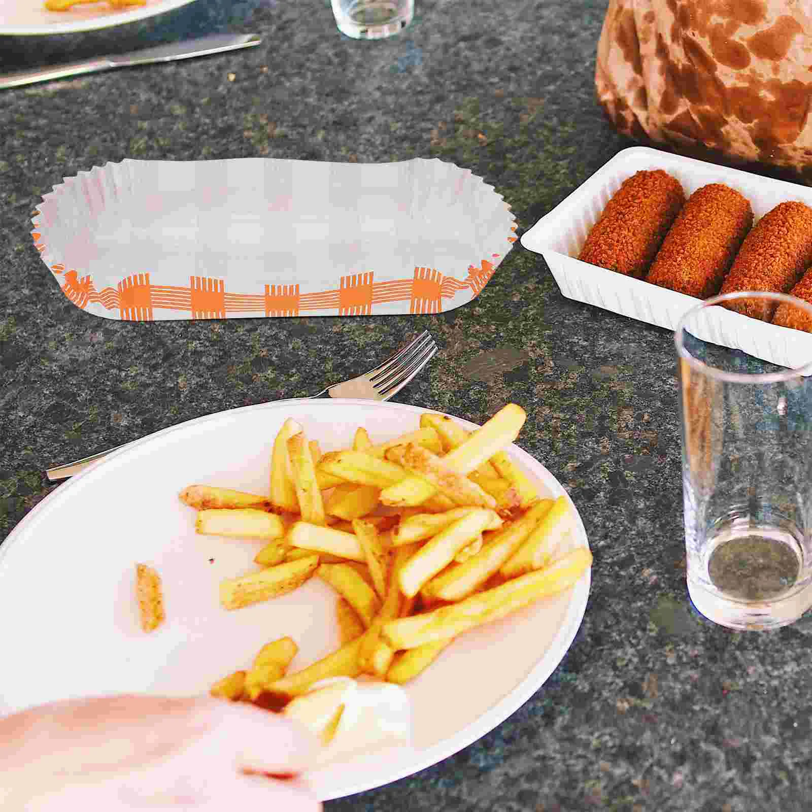 100 Pcs Fast Food Supplies Paper Hot Dog Tray Corn Cake Fried Container Holder Trays