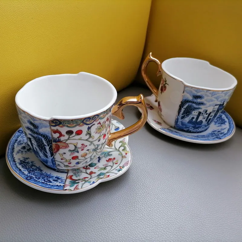 1set 250ml Vintage Painting Teacup and Saucer Gift Box Ceramic Coffee Mug and Plate Drinking Cup Summer Winter Drinkware
