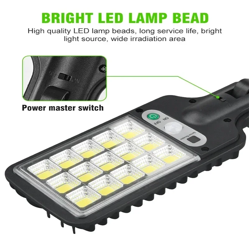 Solar-Powered Outdoor Street Light with Motion Sensor and Remote Control - Adjustable Dusk-to-Dawn Flood Lighting, 6500K