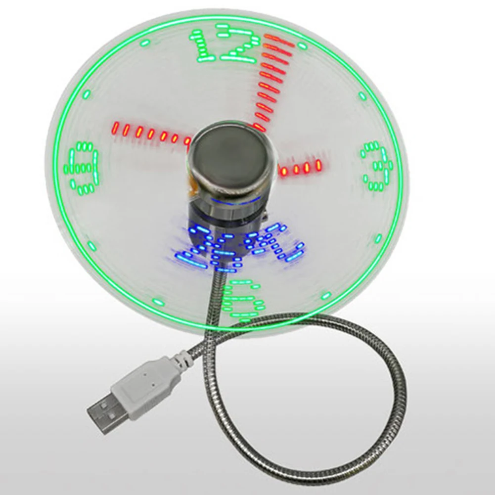 LED Clock Fan Time Temperature Display Mini Cooling Flashing Fan USB Powered Flexible Gooseneck LED Clock for Laptop PC Notebook