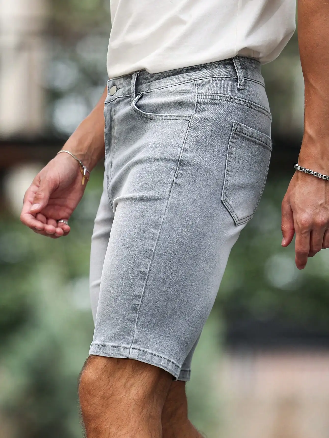 Men's Denim Shorts – Gray Skinny Fit, Knee Length Casual Summer Shorts