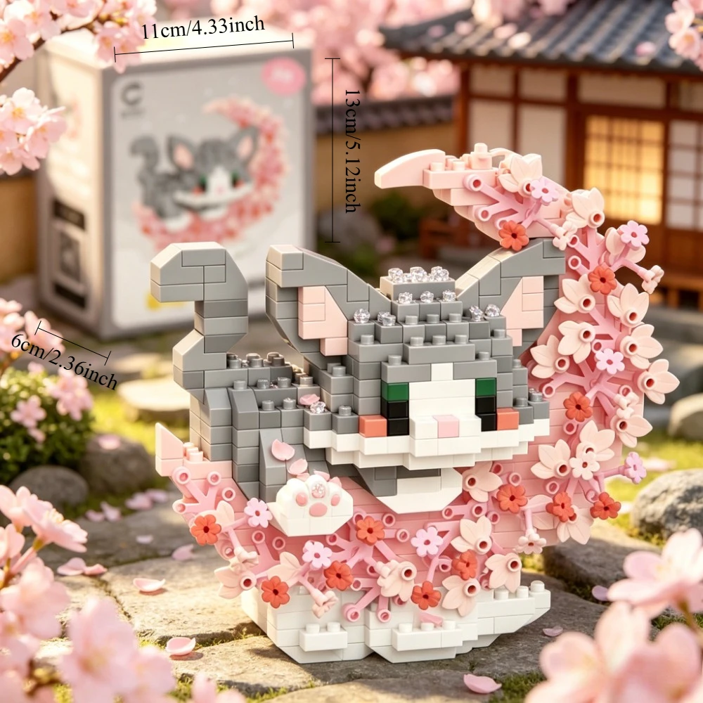 516피스 달빛 새끼 고양이 빌딩 블록, STEM, 마이크로 블록 3D DIY 장난감, 크리스마스, 할로윈, 생일, 새해 선물