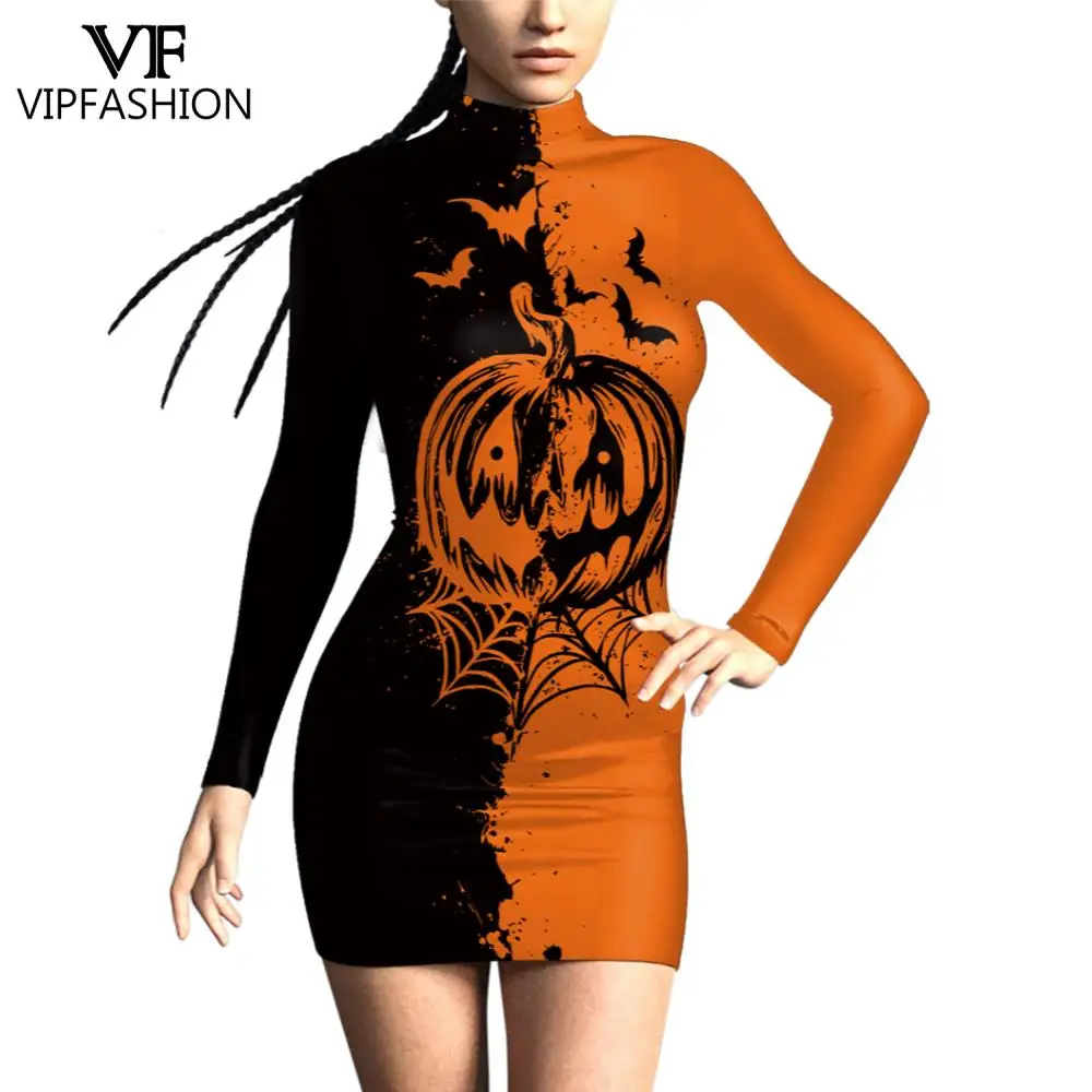 

VIP FASHION Hallween Woman Dress Pumpkin Head Costume Long Sleeve Cosplay Dresses Female Party Outfit Girls Sexy Clothes