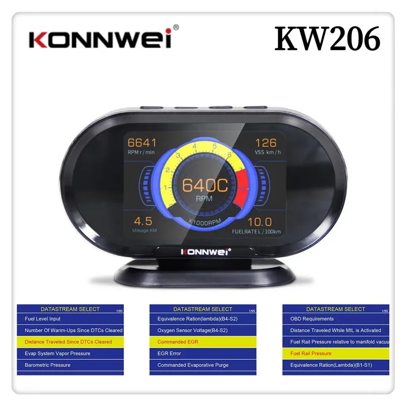 Konnwei Kw206 Vehicle Computer Code Reader Obd2 Hud Diagnostic Tool