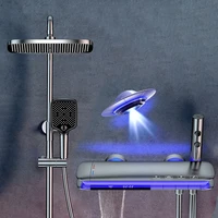 Piano Digital Bathroom Shower Set for Bathroom Accessories Hot Cold Bathroom Faucet Ambient Lighting Thermostatic Shower System 2