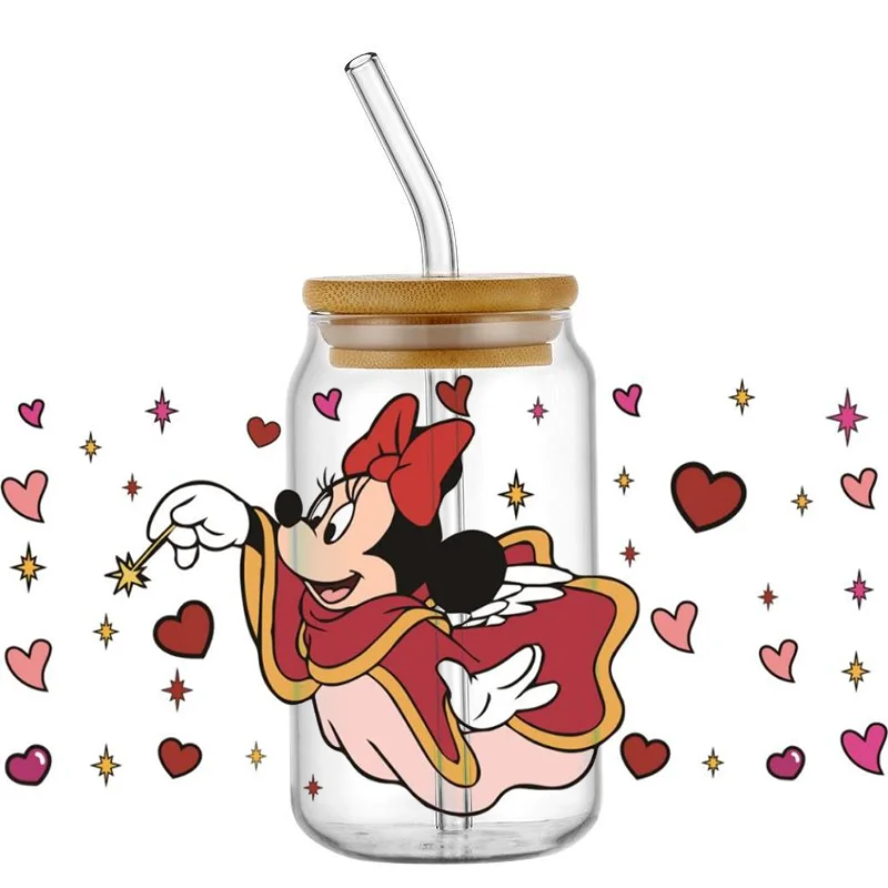 3D Waterproof UV DTF Cup Wrap Miniso Cartoon Mouse Mug DIY Transfer Sticker for 16oz Libbey Glasses