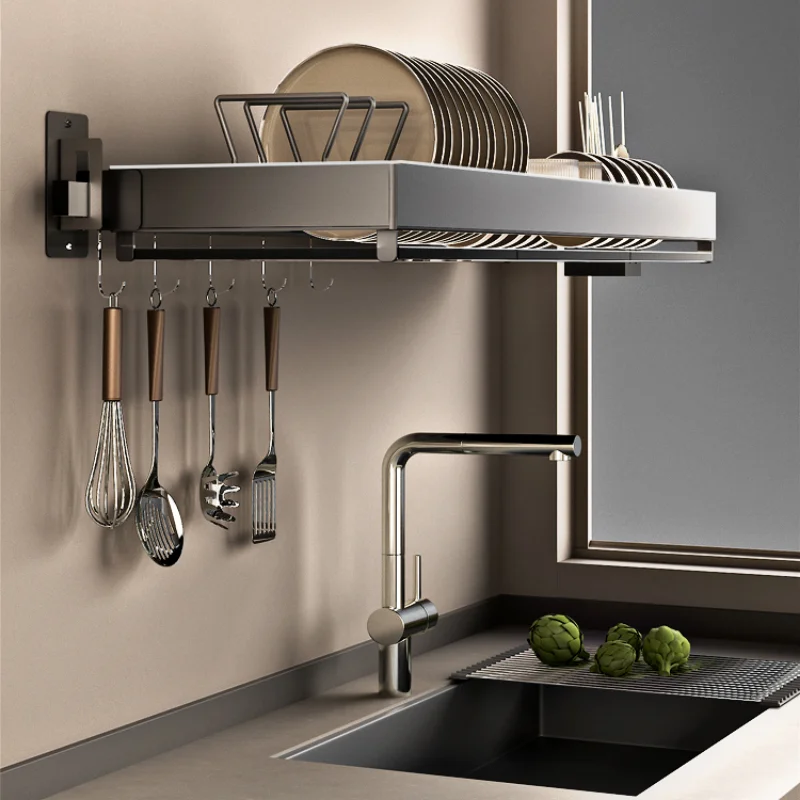 **Kitchen Wall-mounted Dish Drain Rack Dishsink Vegetable Basin Storage Rack Above Sink