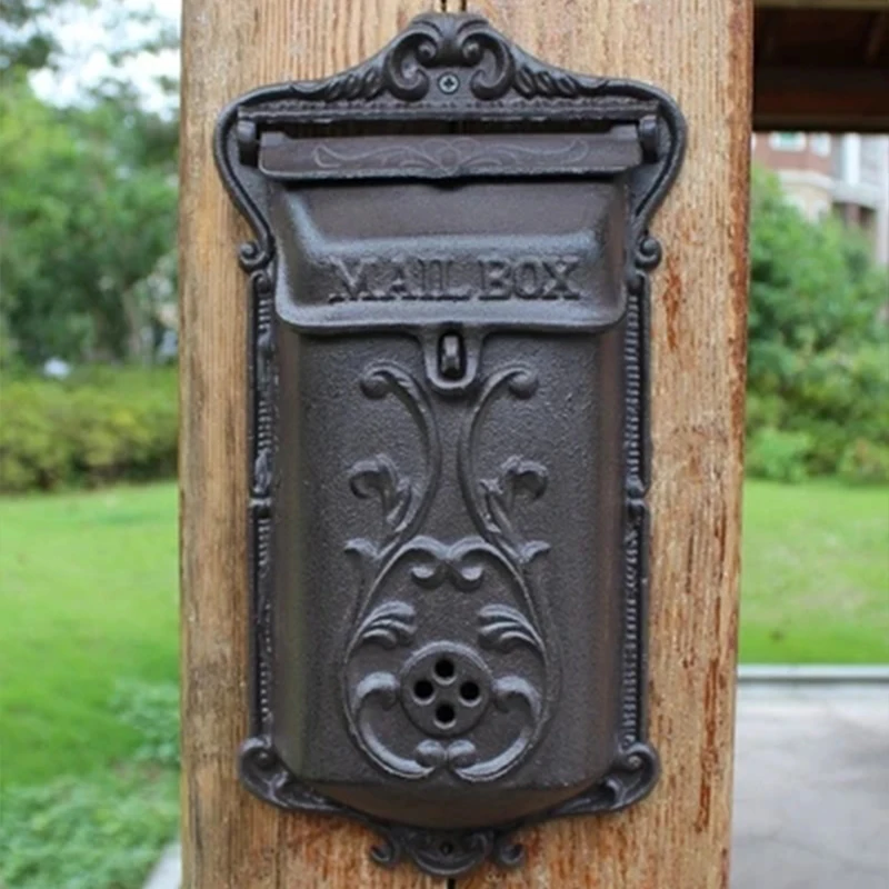 Wall mounted mailbox Retro Style Waterproof Newspaper Letter Mailbox Postbox Post Cse Box Cast Iron Vintage Pastoral Home Wall Mounted Mailbox