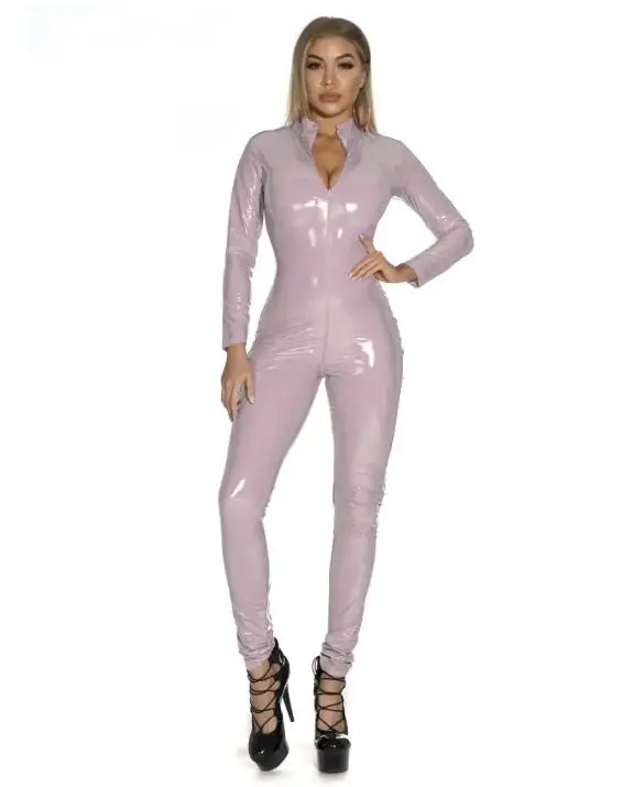 Women Erotic Sexy Faux Leather Bodysuit For Lady PVC Latex Catsuit Zipper Open Crotch Jumpsuit Plus Size S-5XL Erotic Club Wear