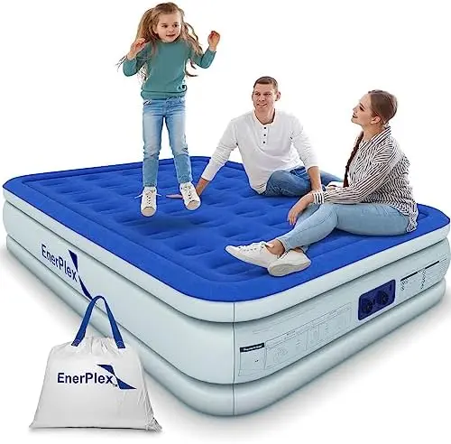 

Mattress with Built-in - Double Height Inflatable Mattress for Camping, Home & Portable Travel - Durable Blow Up Bed with D Cam