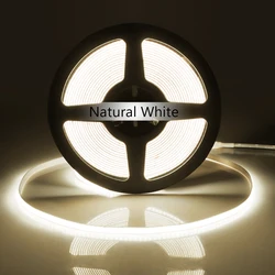 High Brightness Flexible COB LED Strip Light - Dimmable Linear Decorative Lighting - DC24V 5M (Natural White)