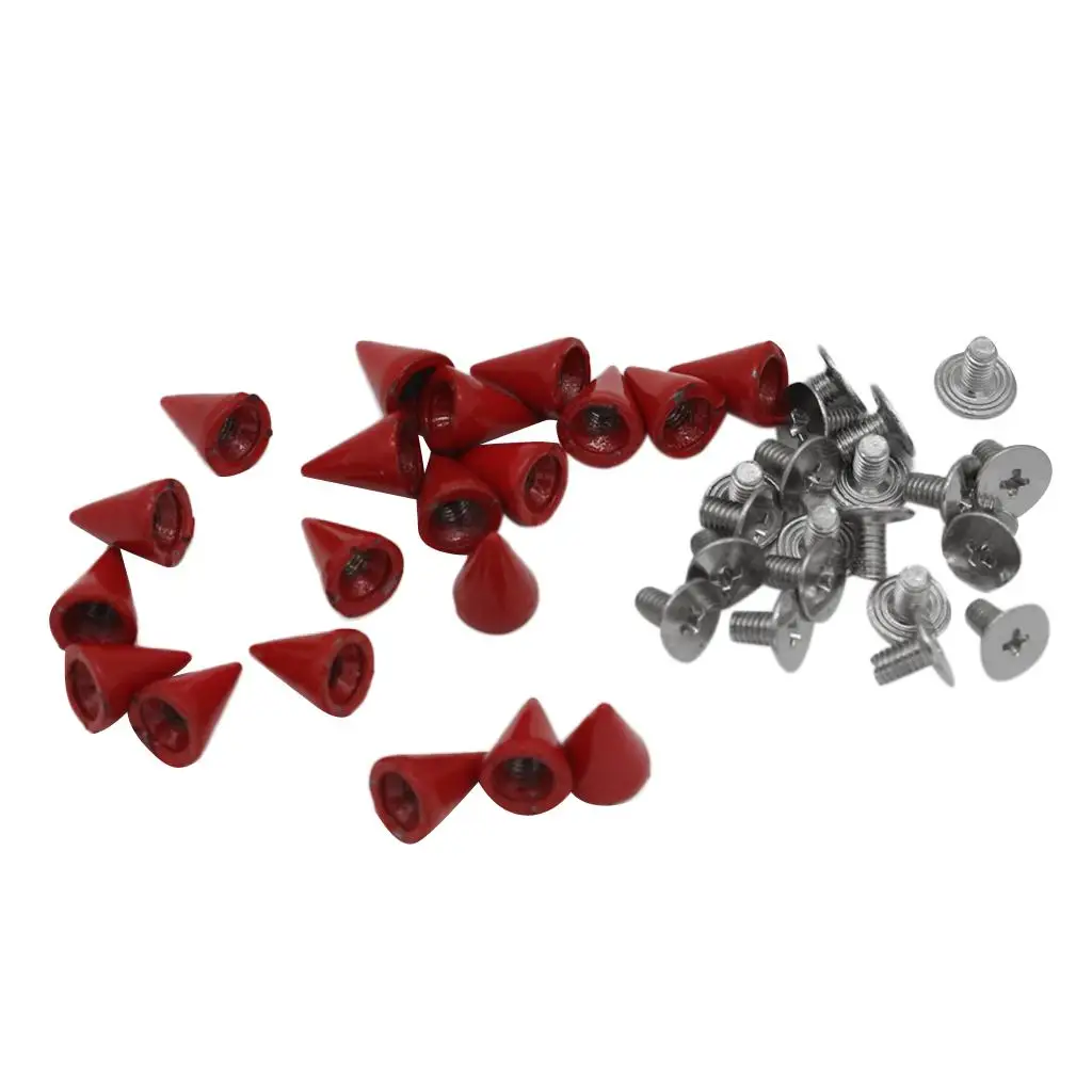 20 Sets Leather Craft Belt Screw Solid Rivets Studs-Cone Shape-DIY Leathercraft Accessories- Red