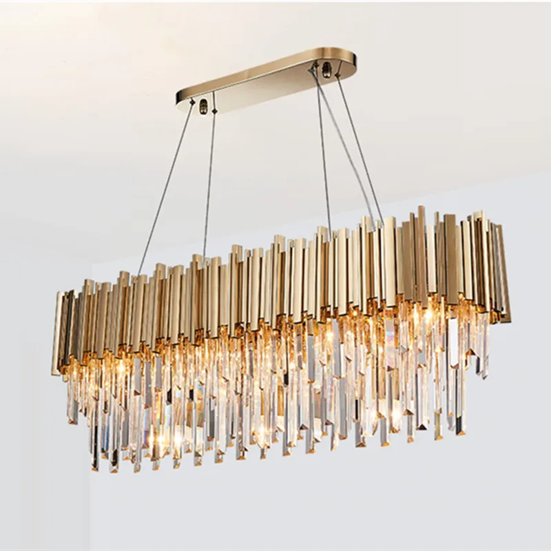 

Modern Dining Room Gold Metal E14 Led Pendant Lights K9 Crystals Hanging Lamp Luxury Lustre Led Lighting Suspend Lamp Fixtures