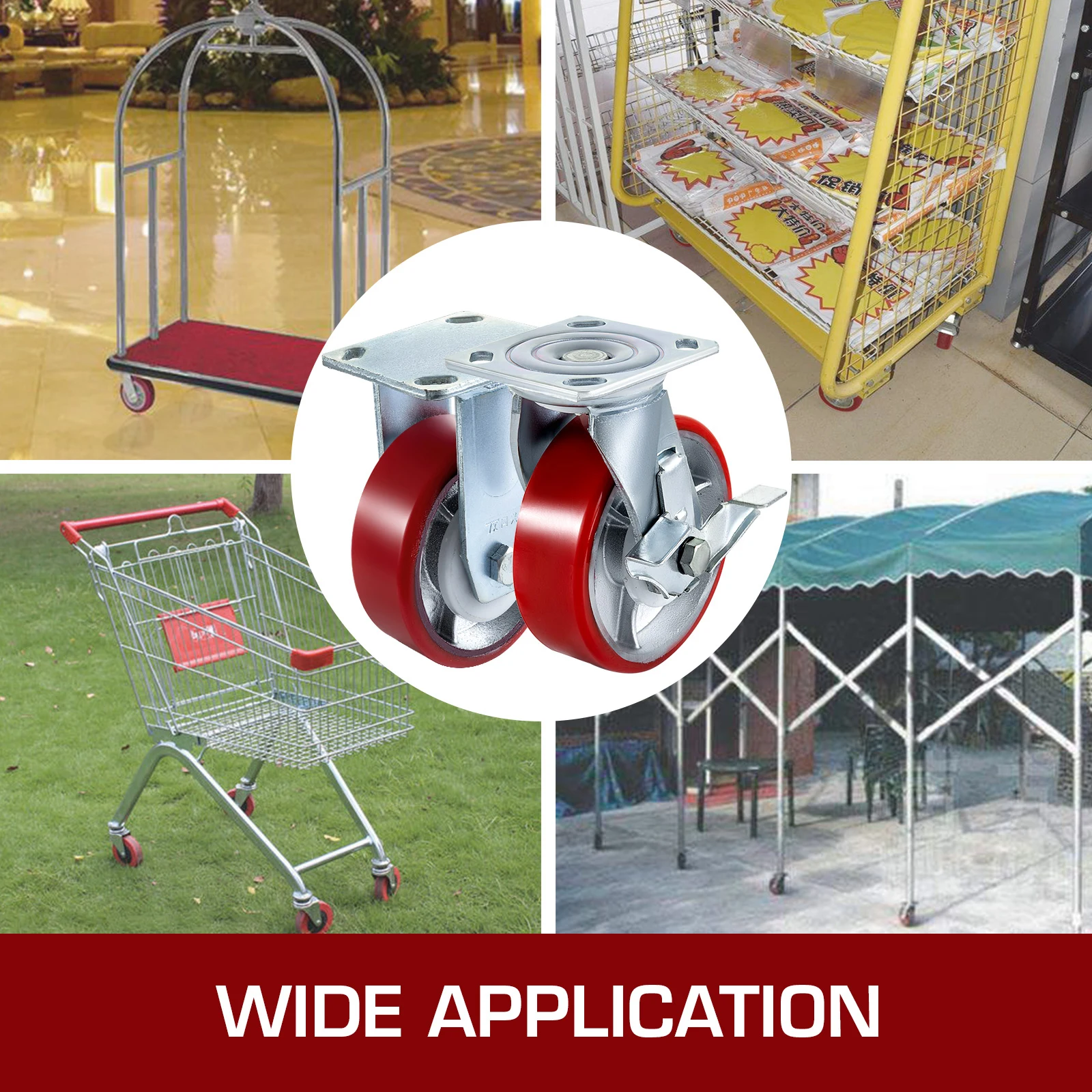 Heavy Duty Polyurethane Casters with Side Brake for Industrial Use