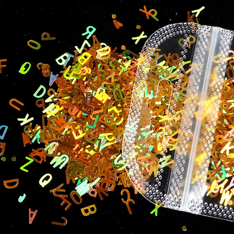 2g/Pack Nail Glitter Sequins 26 English Letters Shaped Chunky 5mm Nail 3D Decals Ultra-Thin Paillette For Manicure Flakes