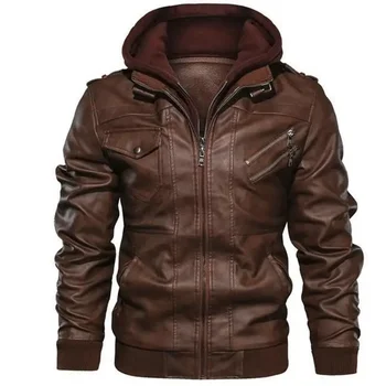 Giacca in pelle da uomo antivento da esterno Giacca da uomo in pelle con cerniera slim fit Giacca in PU Autunno Inverno Uomo Abbigliamento di alta qualità 1