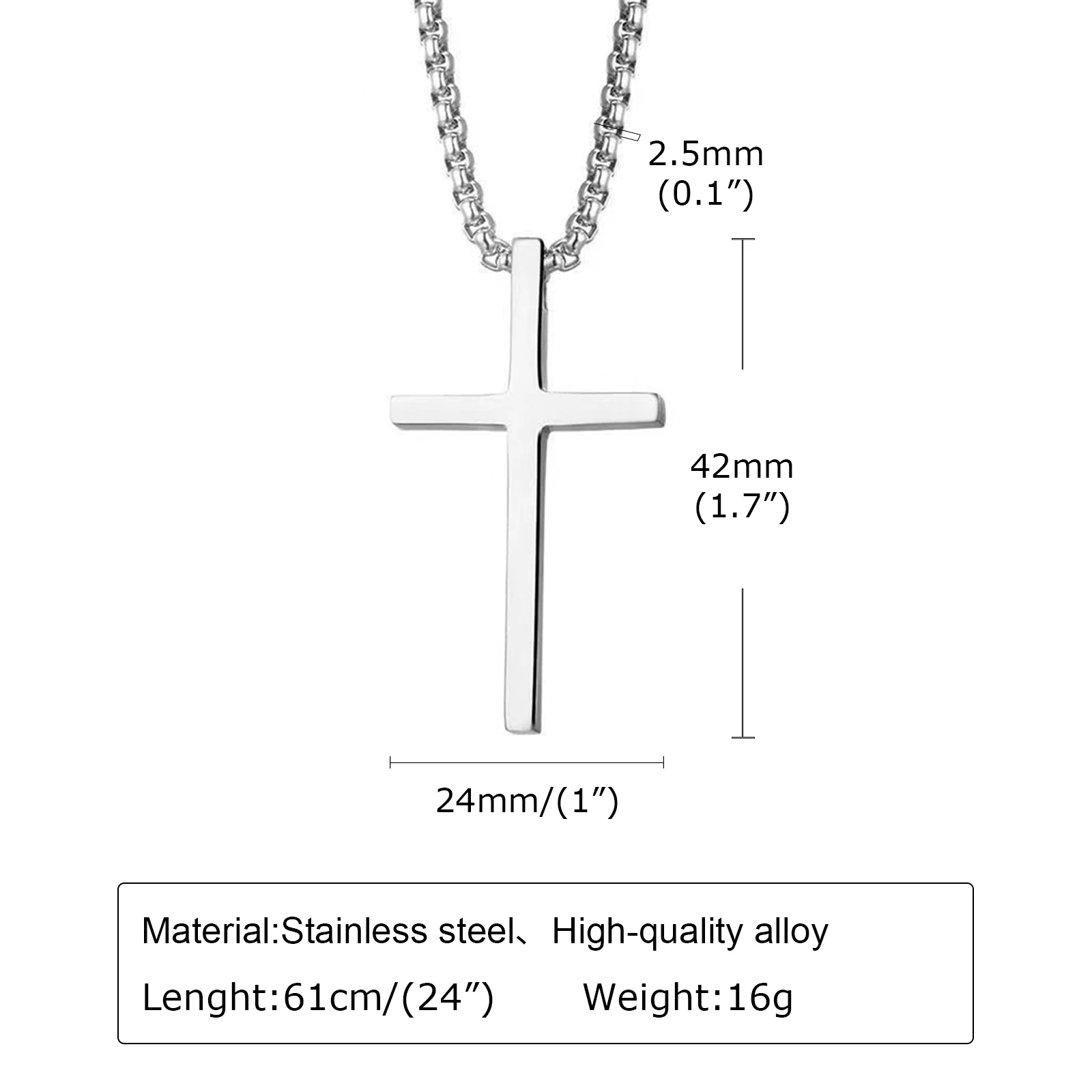 Vnox Cross Necklace For Men Women, Silver Color Plain Cross Pendant Collar With Stainless Steel Box Chain_voghion.com