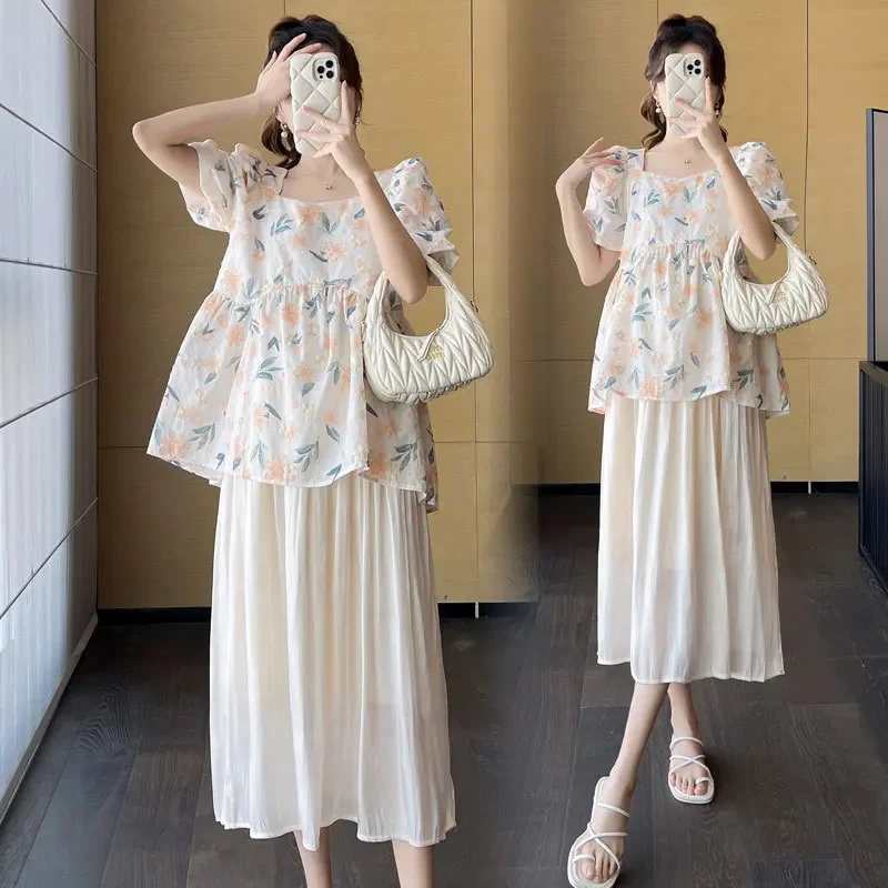 Maternity Summer Outfit Fashion Doll Shirt Set Short Sleeve Top Women's Summer Outdoor Stylish Two-Piece Set Baby Clothes
