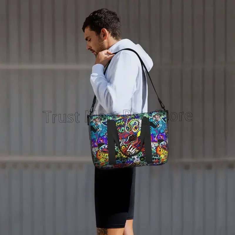 Cool Graffiti American Comic Book Collection Pop Art Travel Duffel Bags Foldable Weekender Overnight Carry on Bags Sport Gym Bag