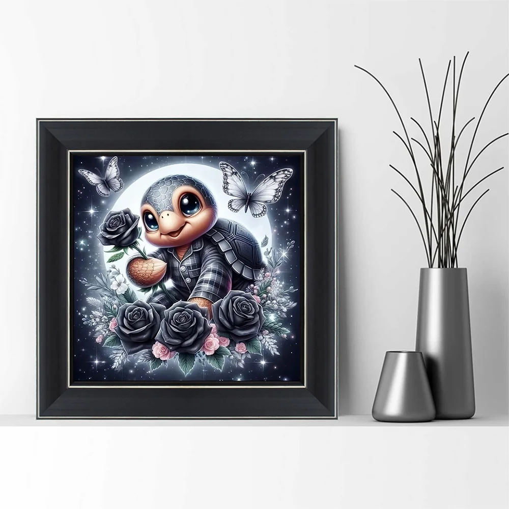 Cross Stitch Kit Huacan Embroidery Animal Turtle 11ct Needlework Full Cross Stitch Flower Rose Printed Canvas Handmade Christmas Gift