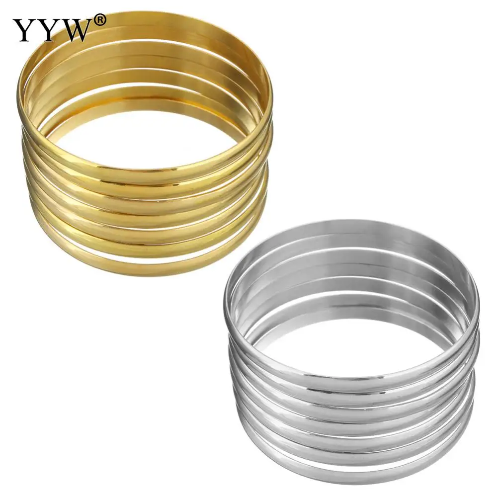 7pcs Hot New Stainless Steel Jewelry Plated Gold Color 67mm Bangles Charm Pendant For Girl and Women Gift Fashion Bracelet