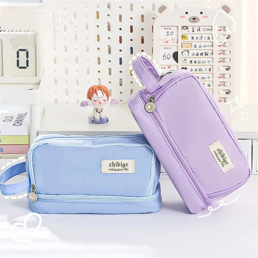 pencil case Pencil Case Double Layers Large Capacity Classification Storage Waterproof Canvas School Makeup Bag Pencil Pouch Pen