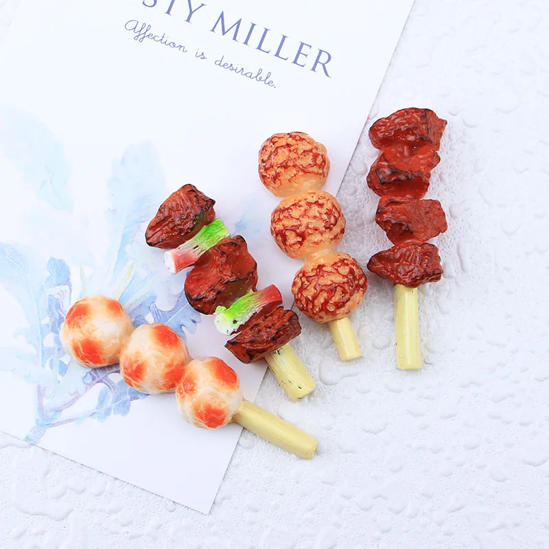New Barbeque Resin Cabochons Flatback 10pcs Simulated Food BBQ Kabob Resin Charms for Women DIY Decoration Accessories