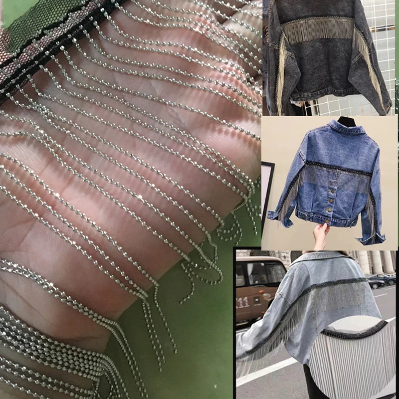 1Yards 6cm/9cm Silver Metal Chain Beaded Fringed Lace Trim Handmade Beads Tassel Trim DIY Clothes Bags Shoes And Hats Decoration