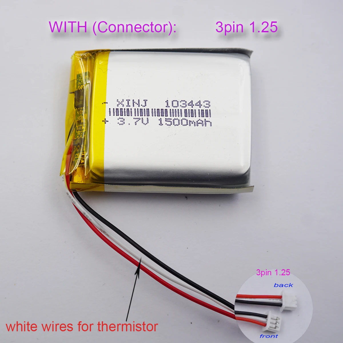 XINJ 3.7V 1500mAh 5.55Wh Thermistor 3 Wires LiPolymer Li Battery