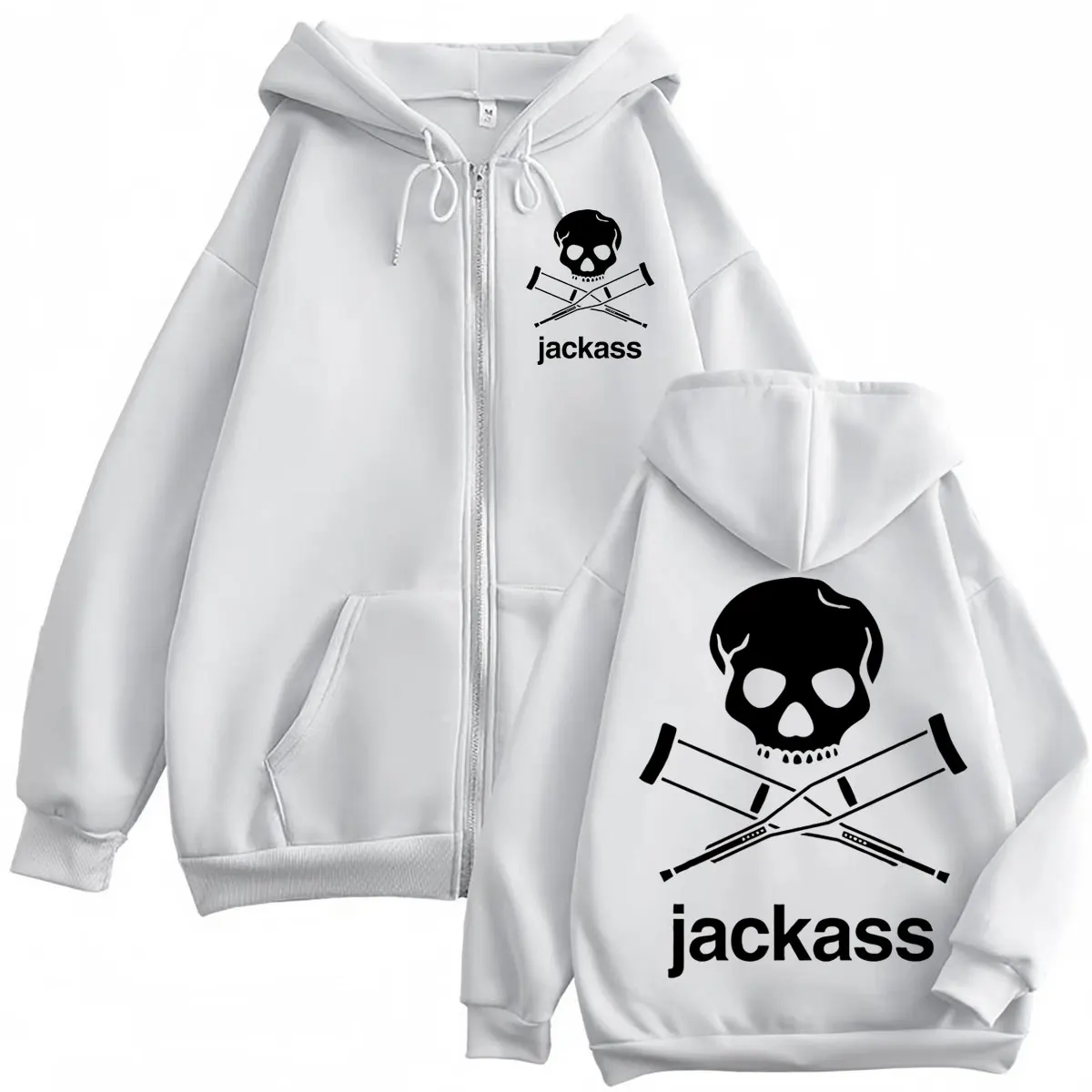 Jackass Logo Double Sided Print Zipper Hoodie High Quality Fashion Zip Up Hooded Sweatshirt Men Women Casual Oversized Pullovers