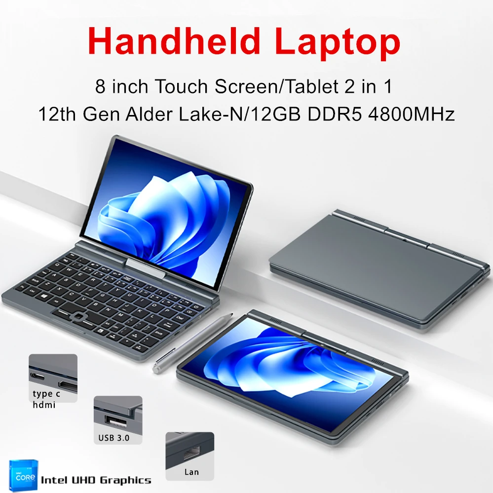 ミニゲーミングノートパソコン,p8,第12世代,intel n100,8インチ