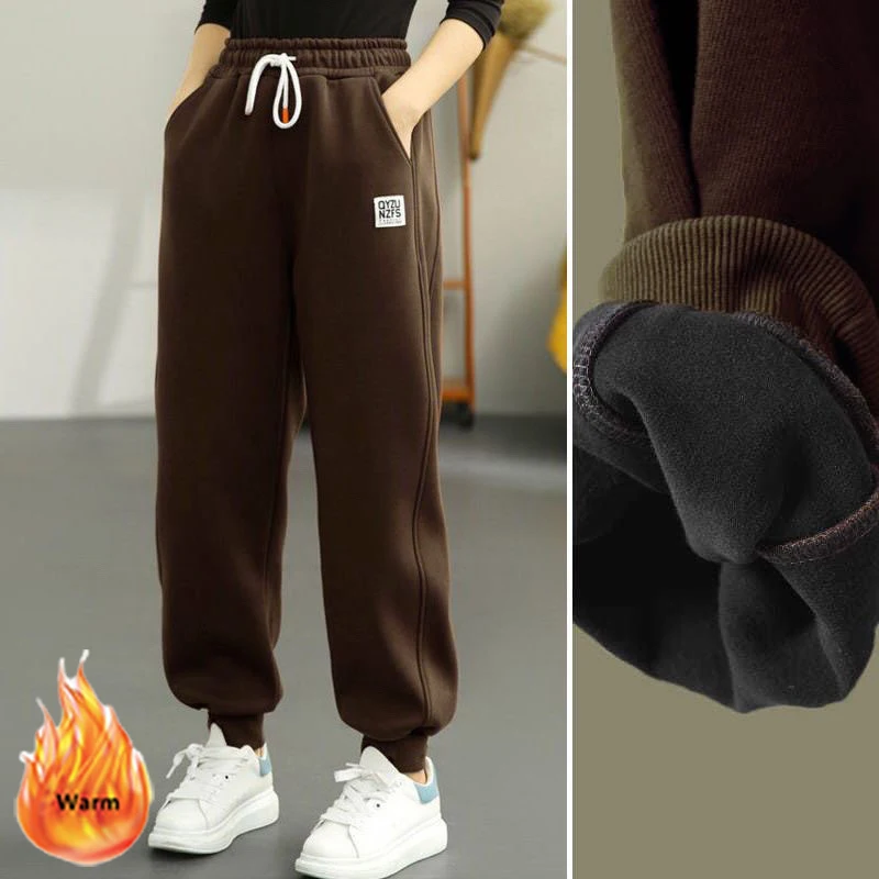 Autumn Winter Warm Sweatpants Women All-Match Casual High Waist Plus Velvet Harem Trousers Vintage Stretch Jogger Pantalones
