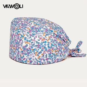 Flower printed women's surgical cap COTTON Scrub hat Beautician cute hat spa lab adjustable nurse veterinary Scrub cap