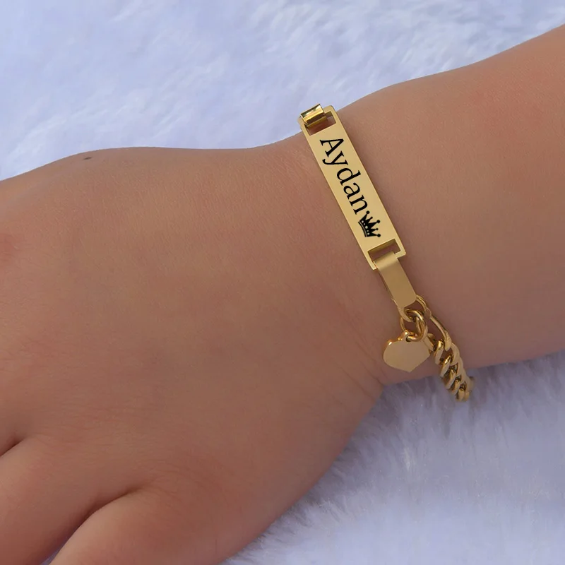 PersonalizedEngraveNameBabyBraceletStainlessSteelHeartCustom