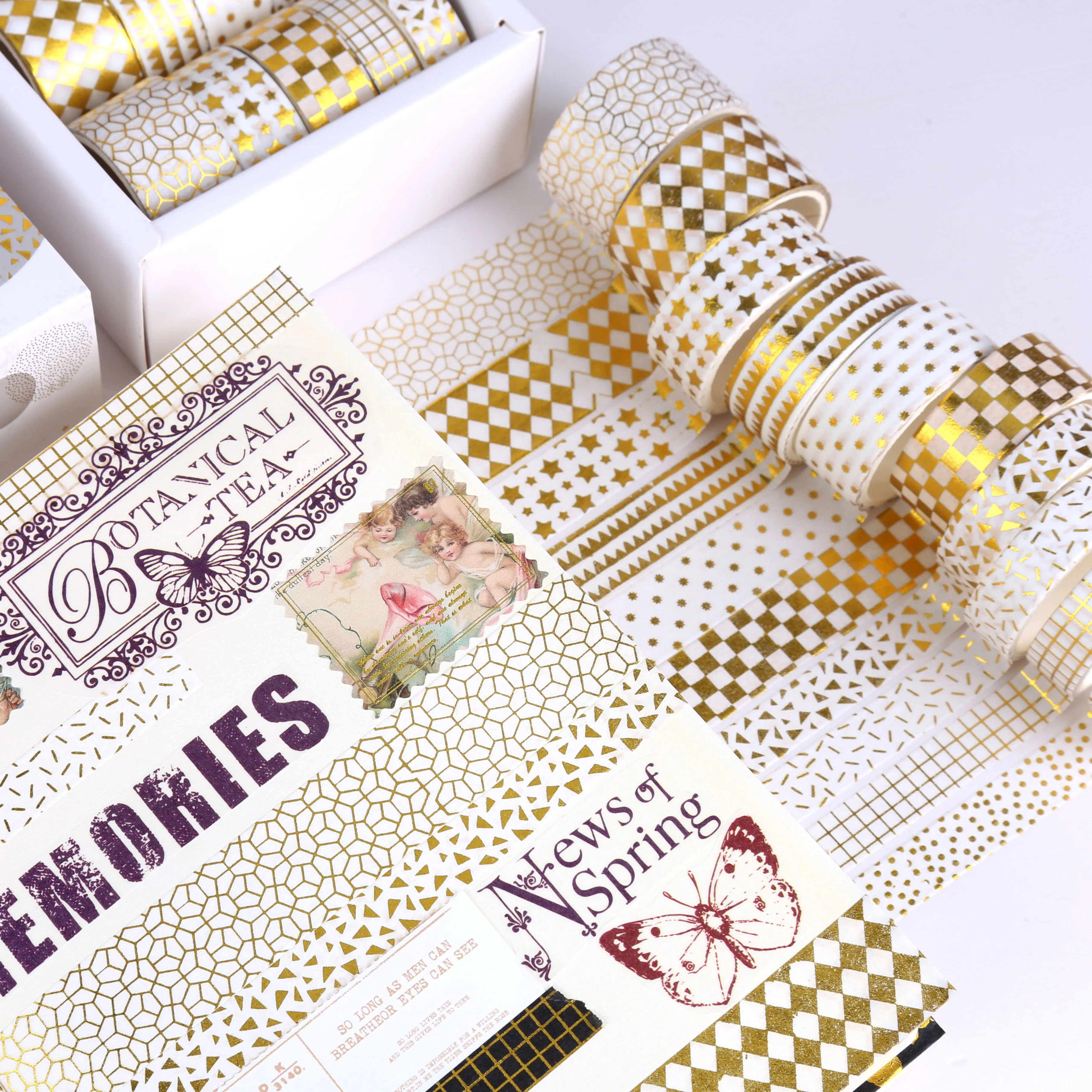 10pcs Floating Series Washi Tapes Set Gold Stamping Adhesive Masking Tape Diary Decoration Stickers A7562 4
