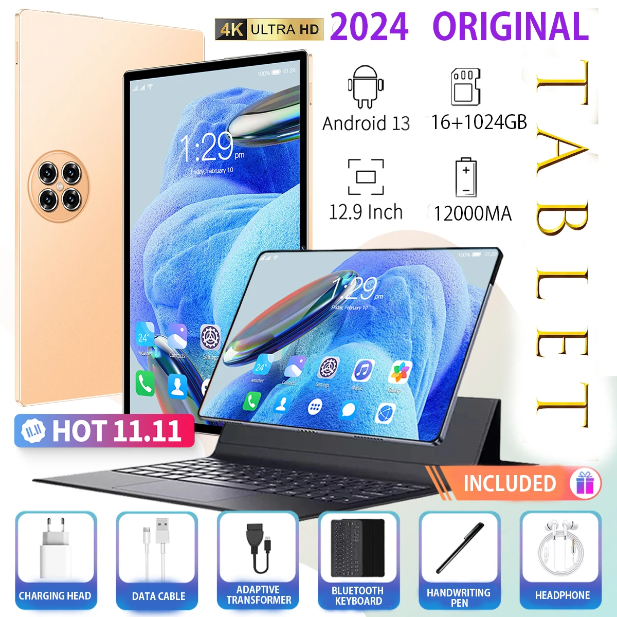 

Tab Mate50 12.9 Inch Screen Android tablet Mini PC With Tablets Keyboard Case For Studing/Working/Gaming