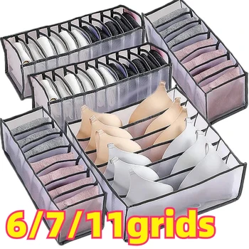 6/7/11 griglie biancheria intima pieghevole calzini organizzatore con divisori scatola portaoggetti borsa in rete traspirante per armadio 1