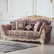  Custom-made French hand-carved fabric sofa combination villa palace gold foil European solid wood sofa furniture 